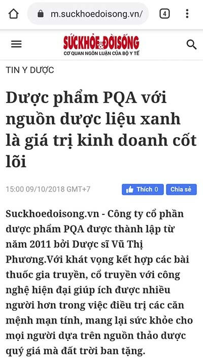 báo sức khỏe nói về pqa