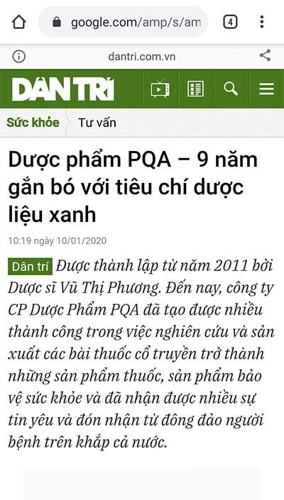 báo dân trí đưa tin về pqa